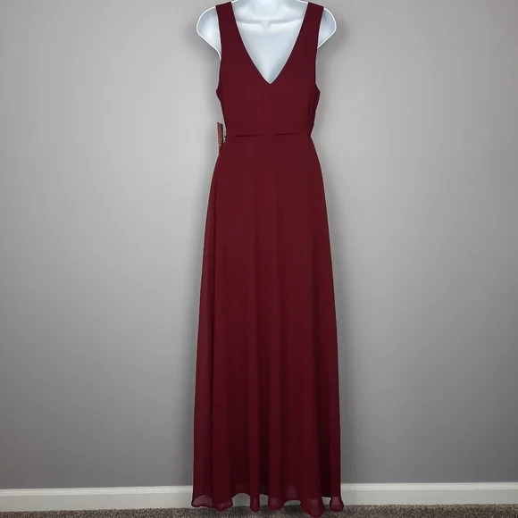 Birdy Grey Minae Sleeveless Wrap Chiffon Bridesmaid Dress in Cabernet size Small - Picture 6 of 15